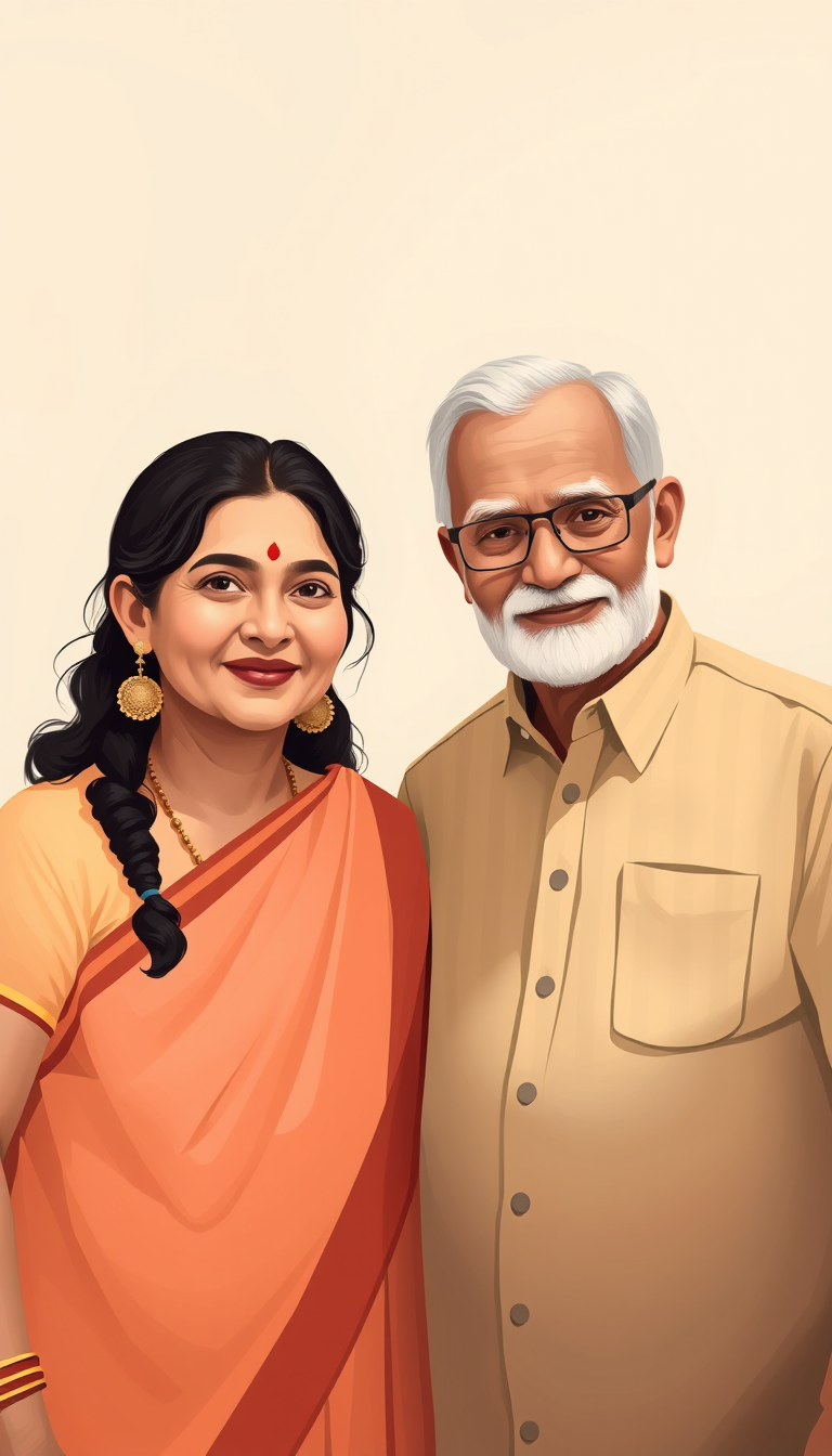 Main image studio: 2d indian family mom dad son girl grandfather grandmother image