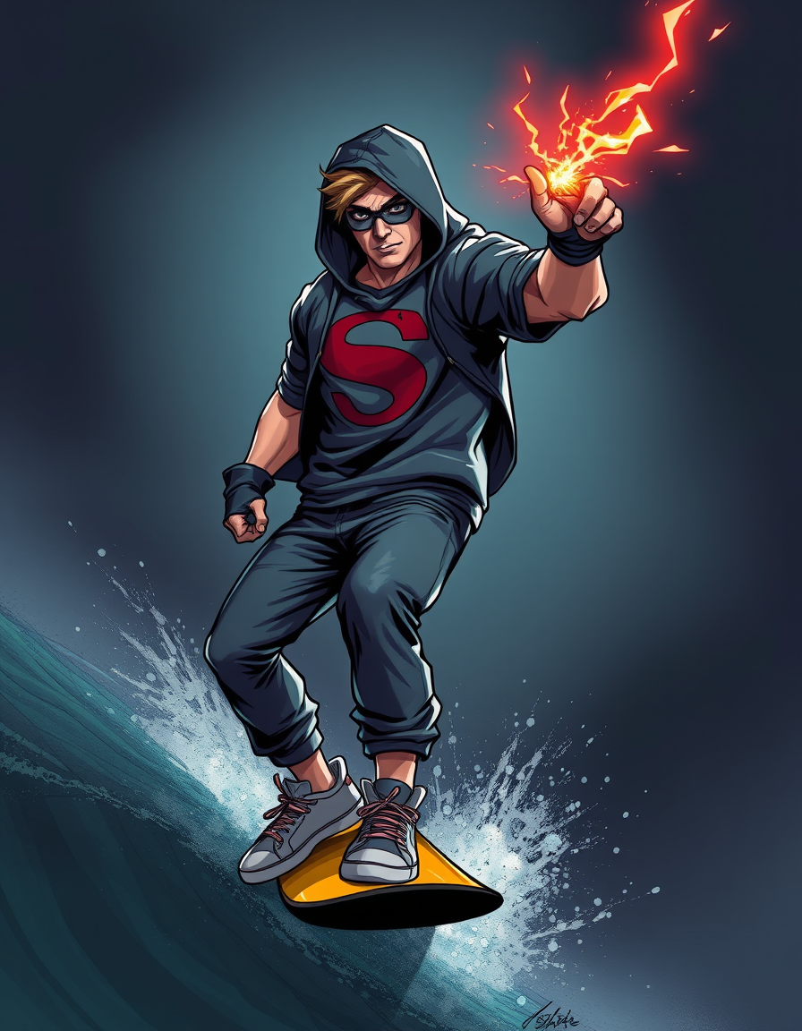 Superhero idea created from the prompt: original superhero character design, dynamic pose, bold costume, dramatic lighting, comic art energy, verschlafener Typ, ziemlich klein – Ho