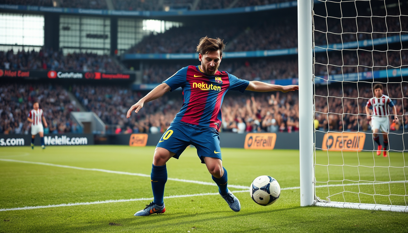 Main art studio: imagen de Messi haciendo un gol, con la humiladad que lo caracteriza