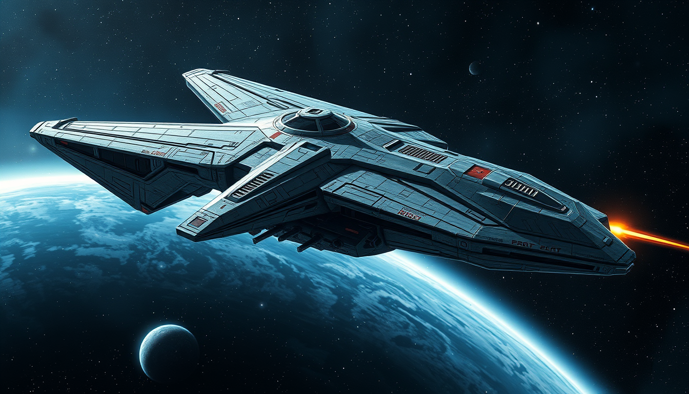 Spaceships idea: sci-fi spaceship concept art, detailed hull, deep space background, 90's themed dragonfly shaped spaceship , full spaceship design illustration