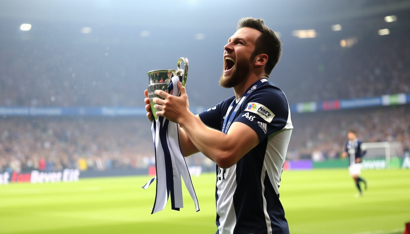 Main art studio: Genera un'immagine di harry kane che vince la champions con il tottenham