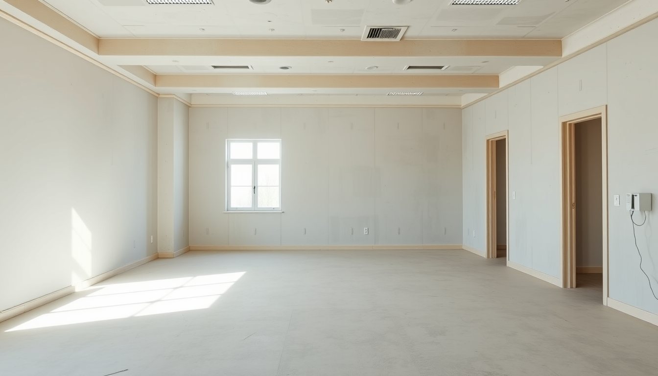 Main art studio: I need an image of a nice, finished, drywall-constructed empty office for my website.
