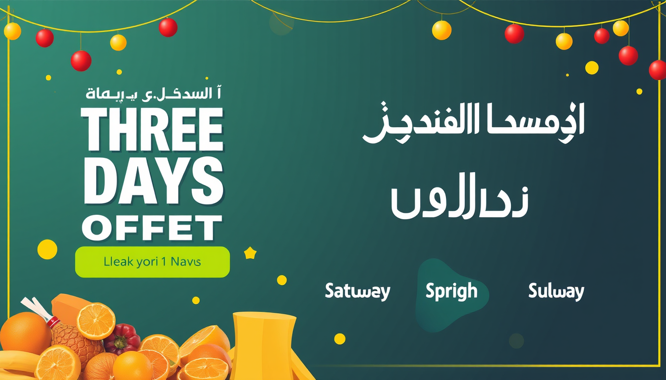 Main art studio: I wanted to make 1 professional Banner for Three Days Offer for a Discount Market with the Company Name, in English, “Al Jazeera Discount Markets” & i