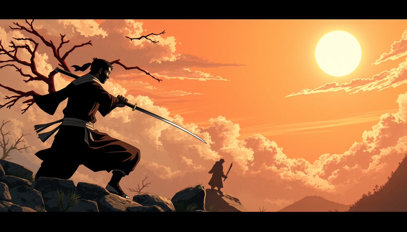 Main art studio: crie imagem de um anime de ninja no angulo normal