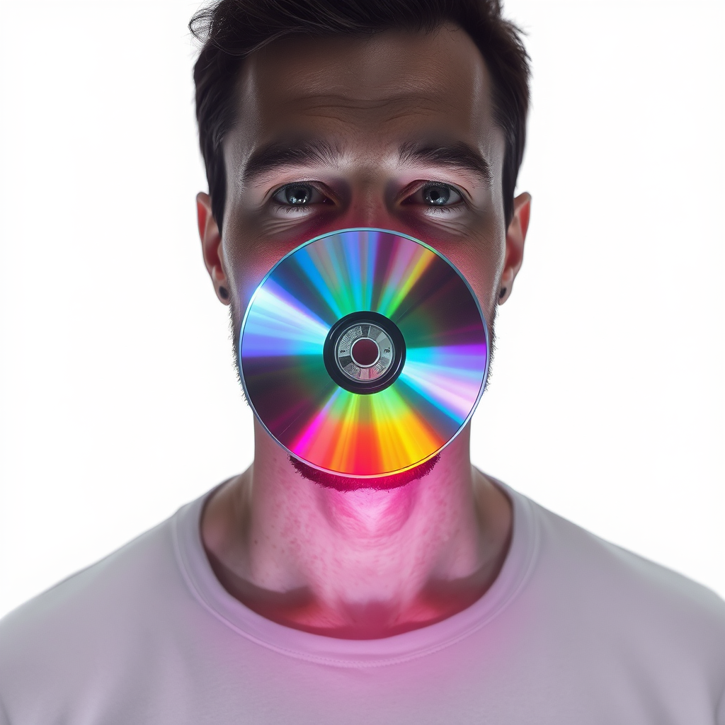 Main art studio: Erstelle mir ein realistisches Bild von einem Stricker mit einem leuchtenden Rainbow-Effekt. Der stcikr soll so aussehen, als würde er von innen herau