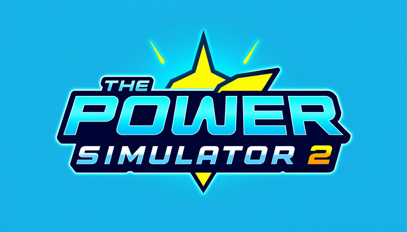 Logo idea: logo design, clean minimal mark, bold simple shapes, balanced composition, Gaming logo for "The Power Simulator 2", bold futuristic typography, bright