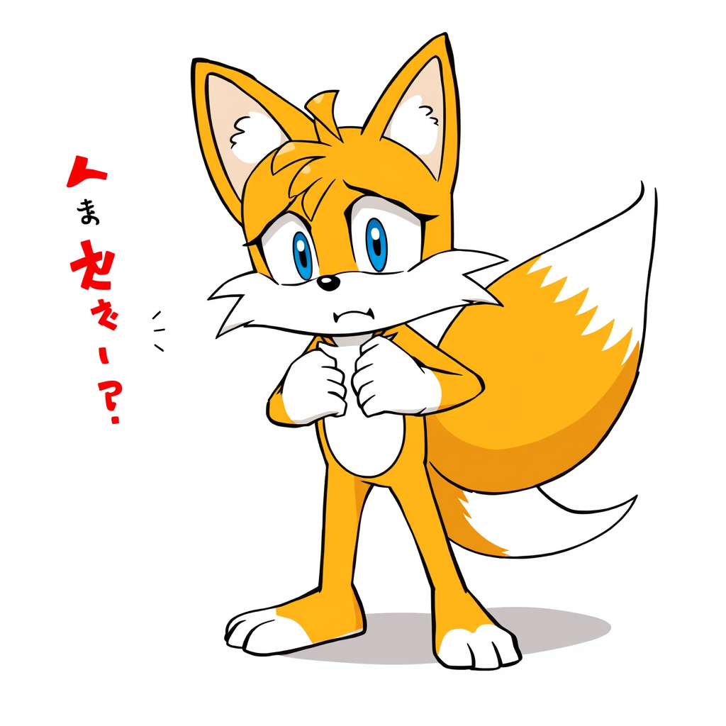 Anime idea: anime style, vibrant colors, expressive eyes, A short Japanese manga animation of Tails the Fox, faithfully matching the uploaded image. Tails stands