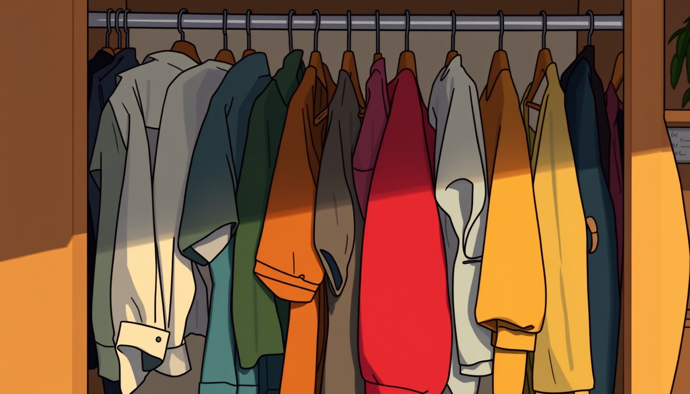 AI Art prompt example created from the prompt: The user notices that he has several clothes that he no longer wears. He feels that the clothes should be donated instead of being kept unus