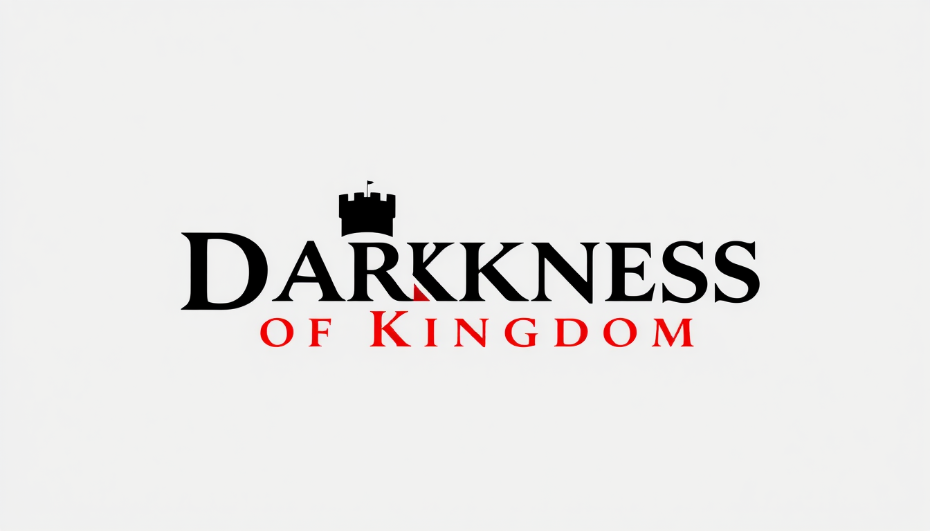 Logo idea: logo design, clean minimal mark, bold simple shapes, balanced composition, DARKNESS OF KINGDOM, exact text, light gray background, bold gothic logo, s