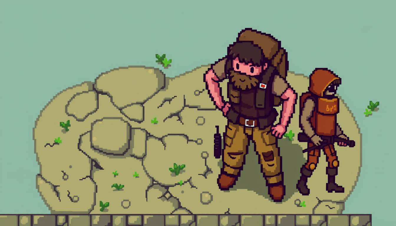 Sprites idea: pixel art game sprite, clean pixel grid, retro 16-bit palette, Create a **top-down 8-directional pixel art survivor character** for a zombie apocalyps