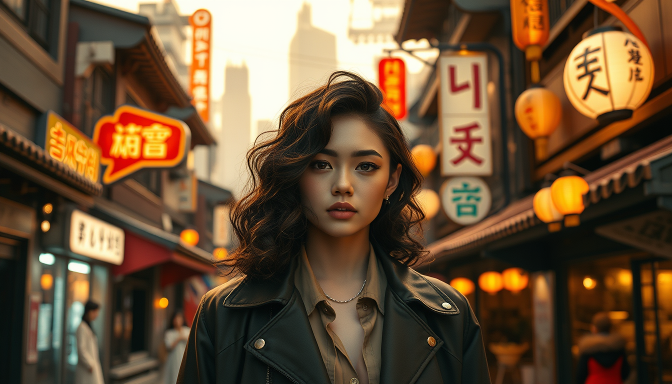 Main art studio: Create a highly realistic cinematic portrait of Zendaya in Seoul. Keep her recognizable, with natural features and curly dark brown hair, styled in mo