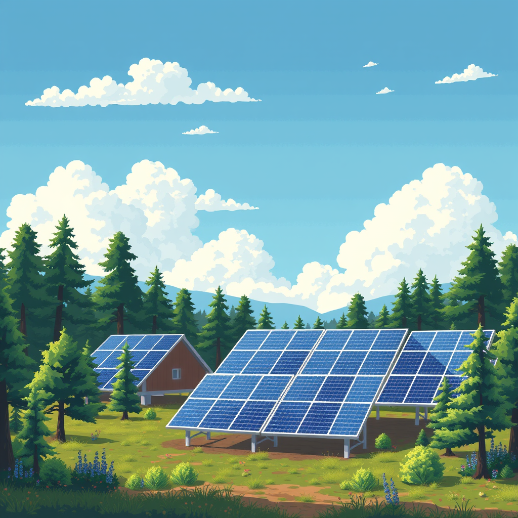 Main art studio: Solar panel farm on the woods pixel art