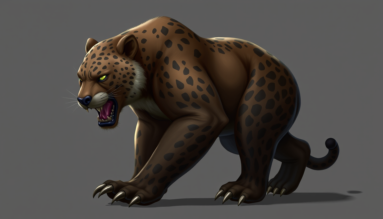 Main art studio: Can you make a muscular anthropomorphic bear-jaguar? Just make it look human with those features if that helps