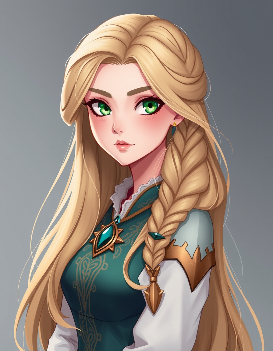 Characters idea: an original character defined by silhouette, role, outfit, palette, and expression, deliberate composition, A 17-year-old fantasy princess. She has lo