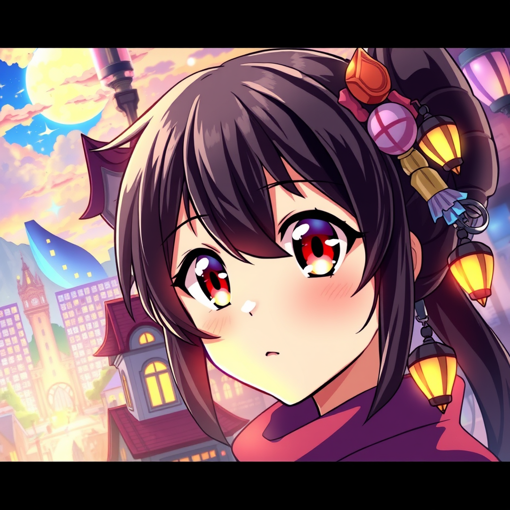 Anime idea: anime style, vibrant colors, expressive eyes, A magical city , detailed anime illustration