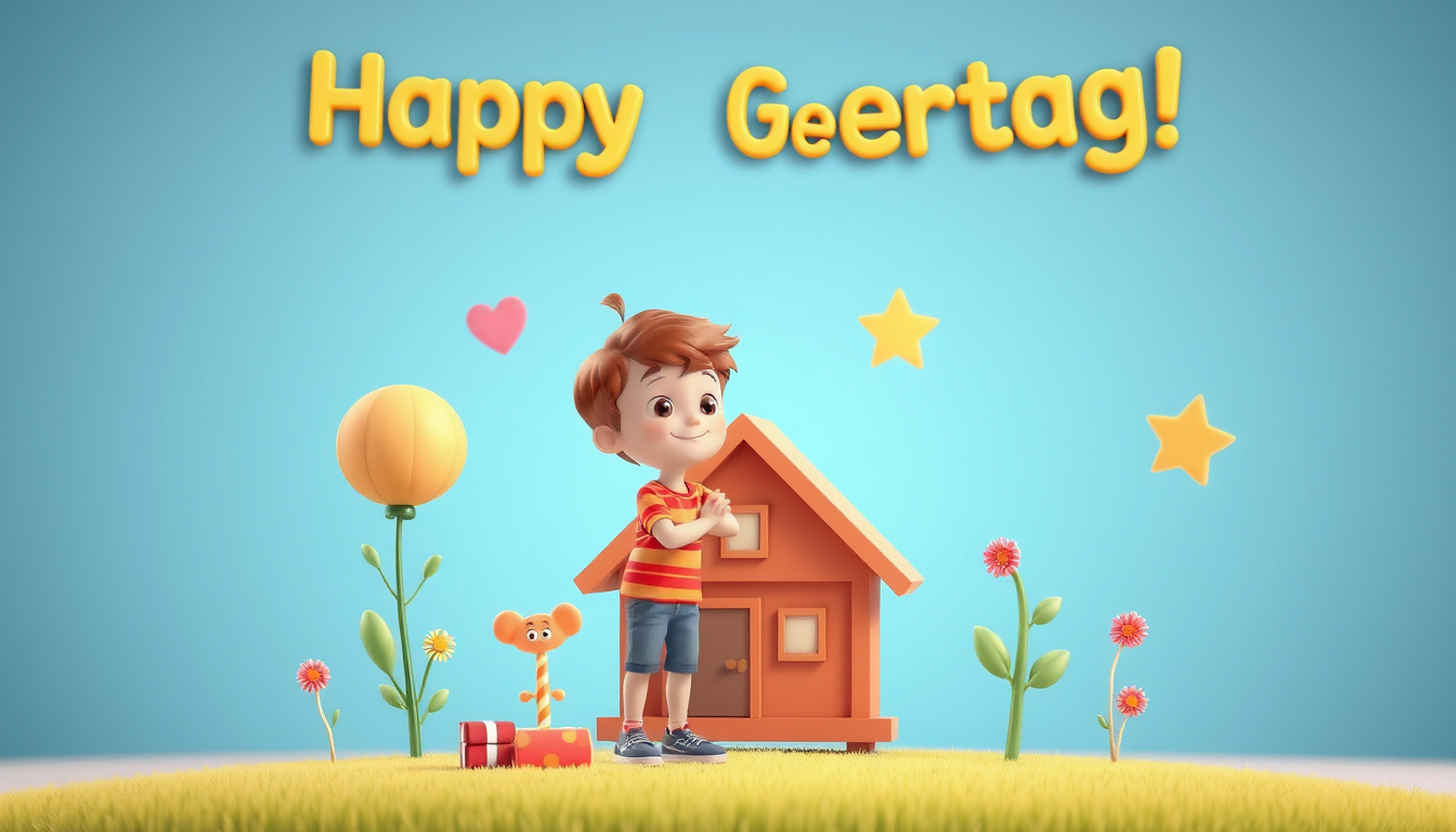 Main art studio: 3d -illustration -/ animationsstil kindergeburtstag