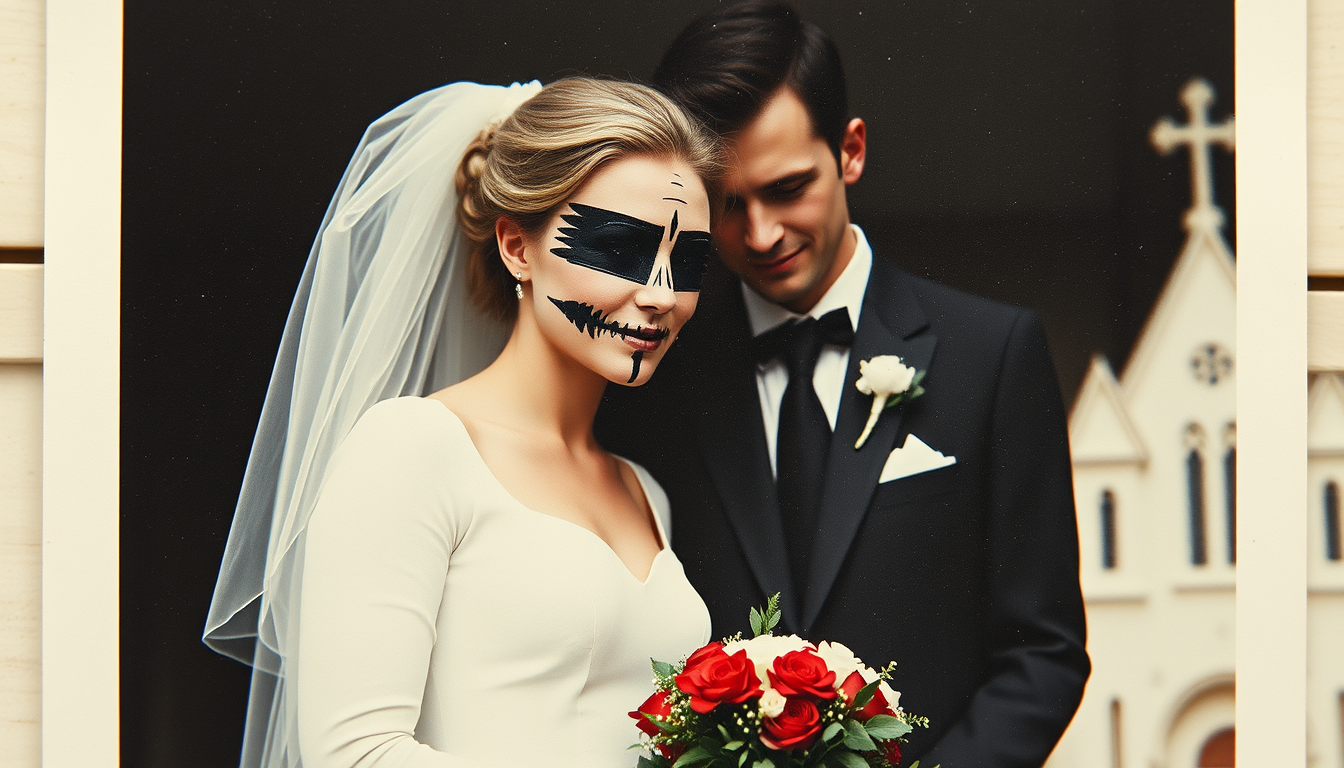Main art studio: Peux tu génerer une image :Photographie de mariage, dans un style Polaroid ( année 90), représentée dans un style pictural réaliste avec de légers cou