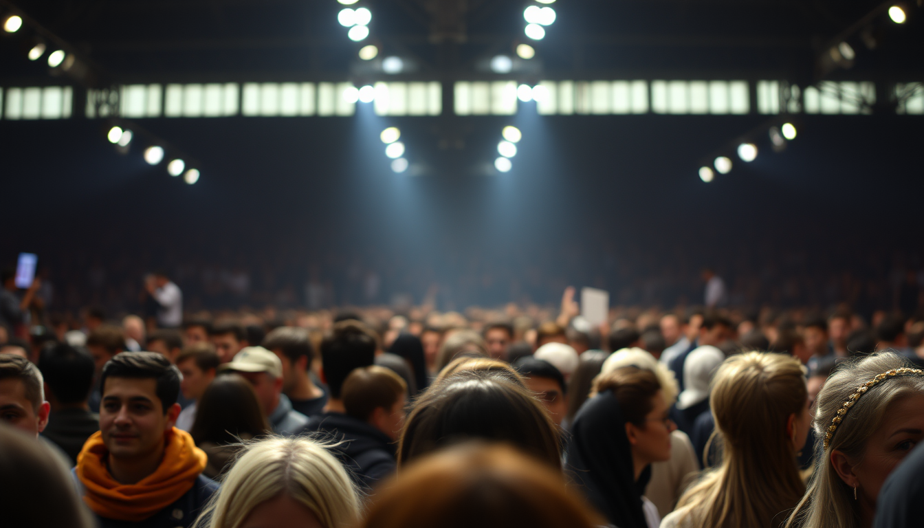 Main art studio: a model in crowd