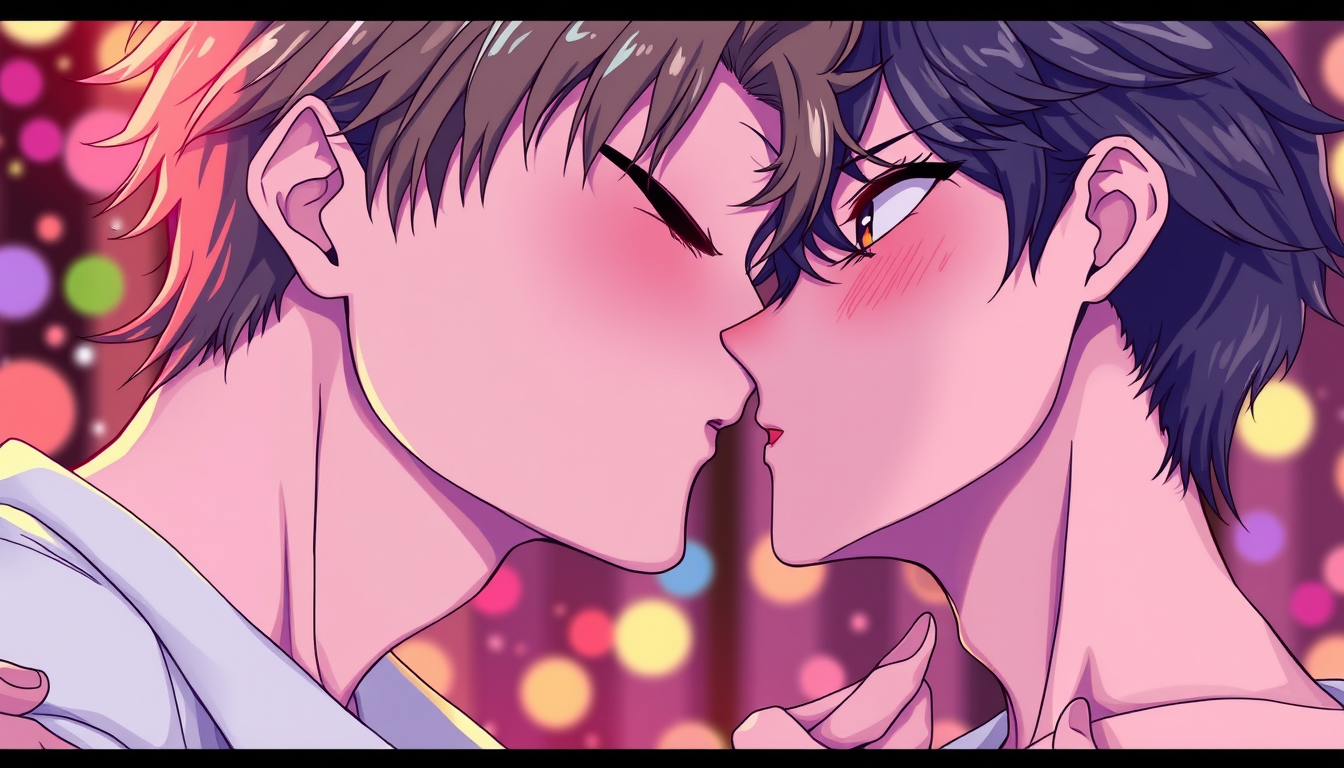 Anime idea: anime style, vibrant colors, expressive eyes, gay kissing gay , detailed anime illustration