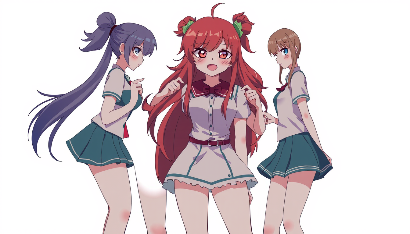 Main art studio: crie uma imagem com um grupo de meninas, e um gupo de meninos. em anime, e uma das meninas do grupo de garotas vai chamar os meninos para joga com ela