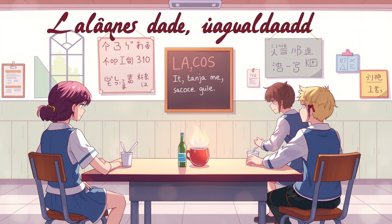 Main art studio: chat crie a imagem escrito Laços da igualdade em um estilo anime antigo super estilizando e tem que mostrar uma escola vazia e tem que ser tipo muito 