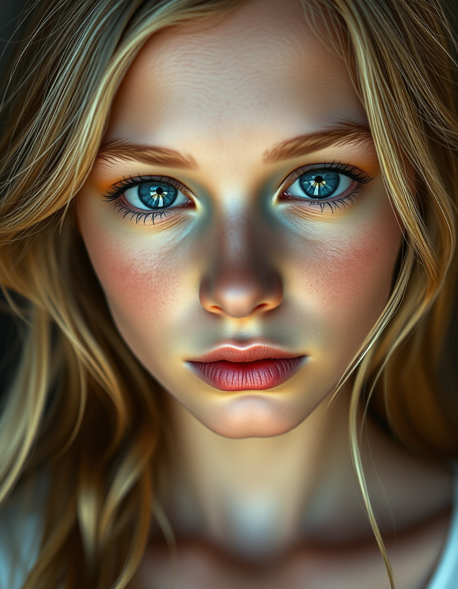 Realistic AI Image idea created from the prompt: photorealistic generated image, natural materials and skin texture, physically plausible lighting, I want a girl with blonde long hair and b