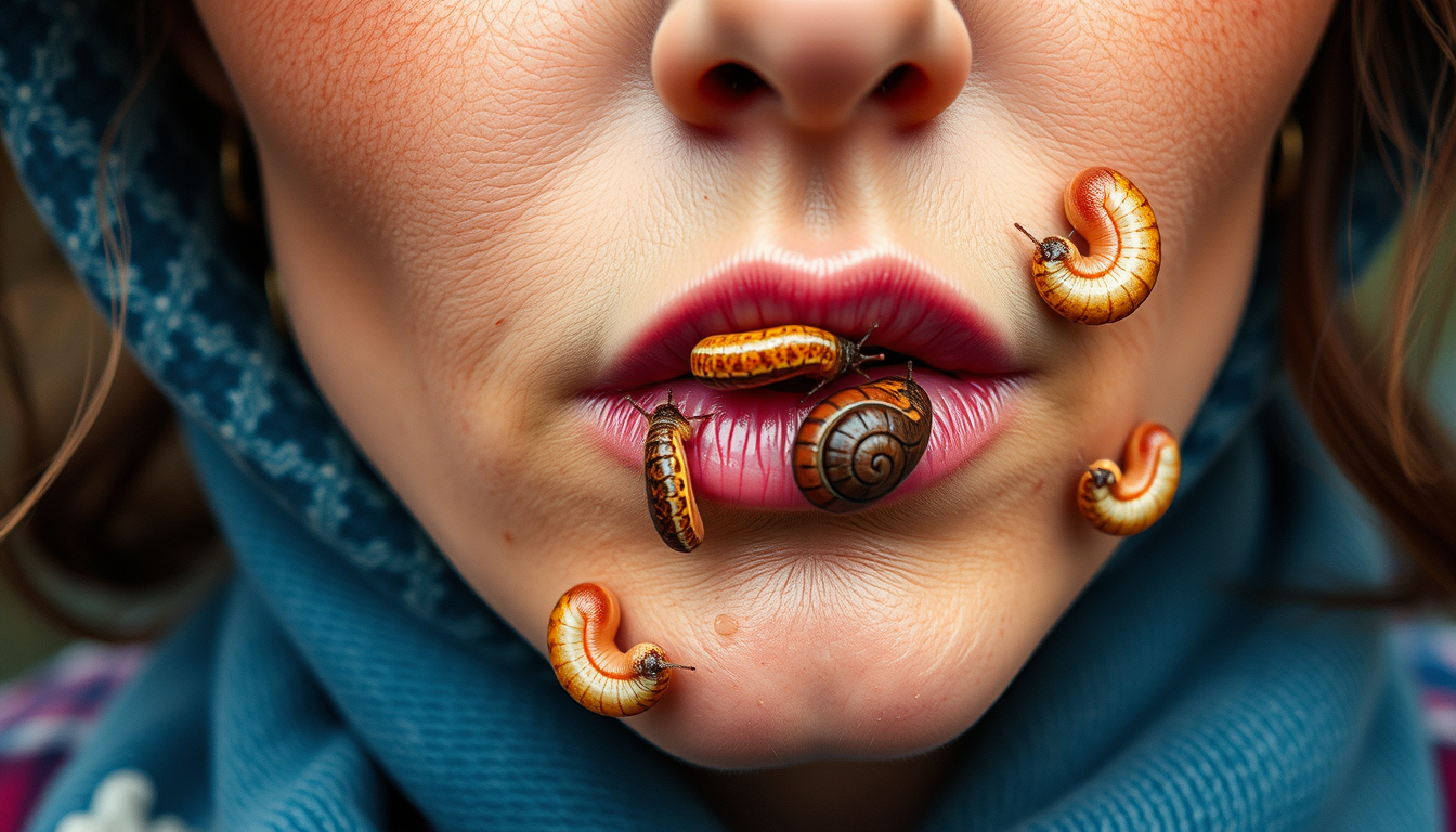 Main art studio: Many slugs on woman face