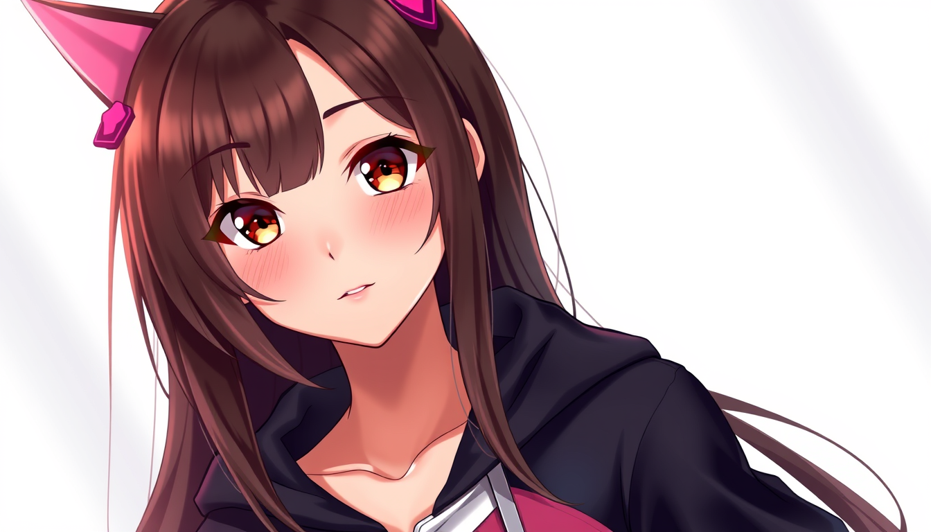 Anime idea: anime style, vibrant colors, expressive eyes, Beautiful anime girl gaming avatar inspired by KATSEYE Manon, warm brown skin, long dark brown hair, bea