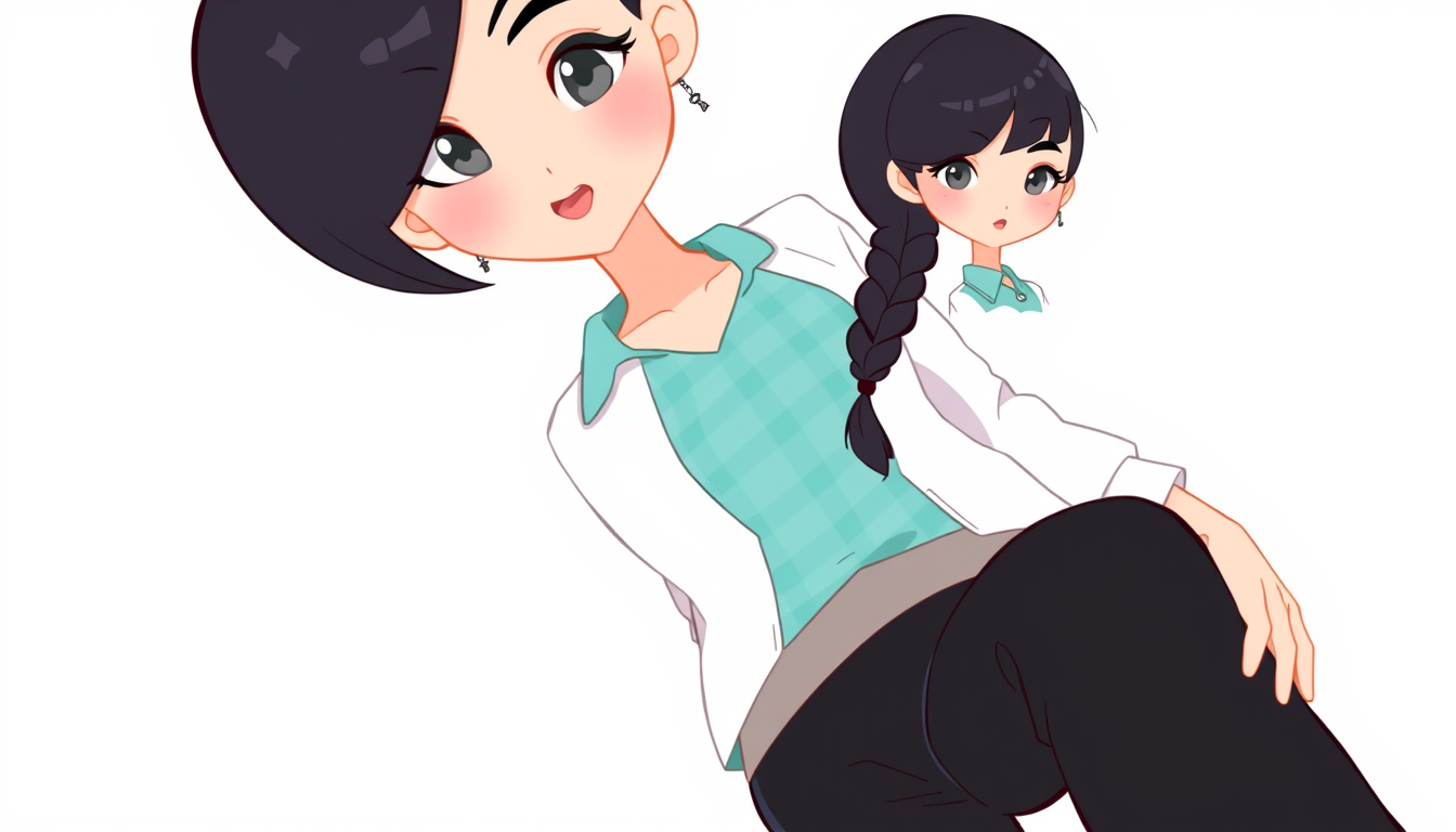 Characters idea: an original character defined by silhouette, role, outfit, palette, and expression, deliberate composition, Young adult woman, human-like cartoon char