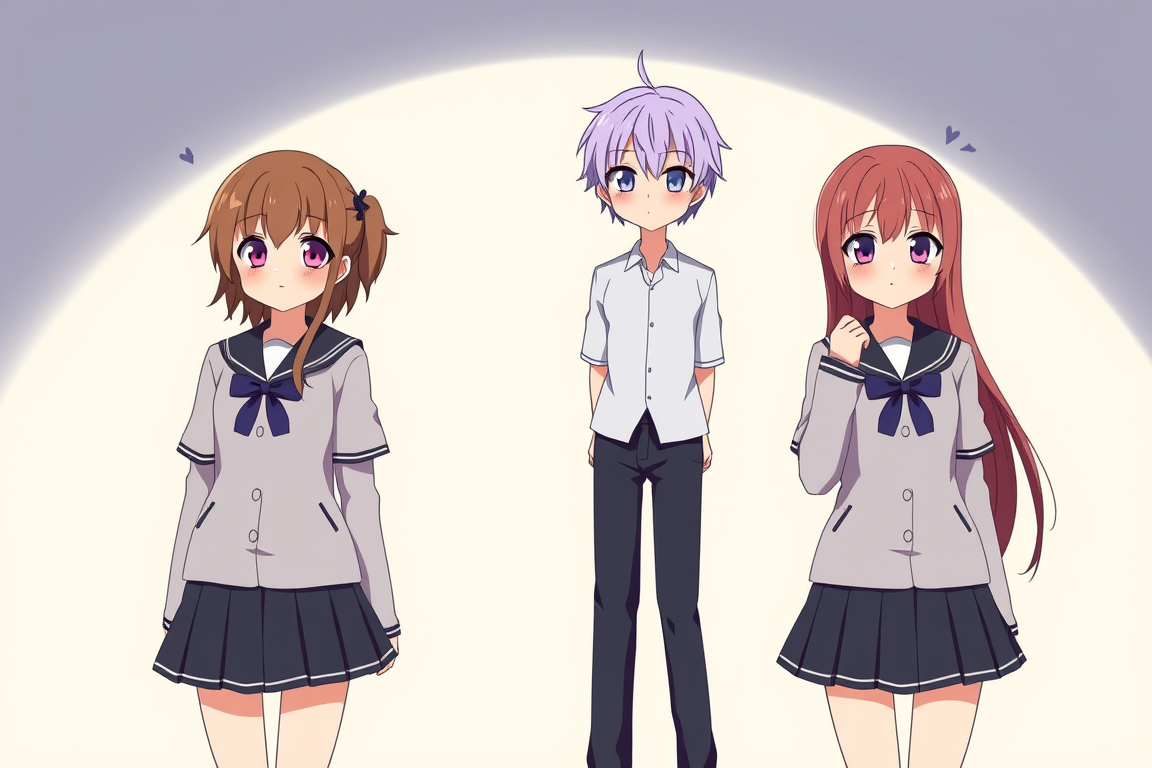 Anime idea: anime style, vibrant colors, expressive eyes, .Full-body Demon Slayer anime art of Kanae and Shinobu in school uniforms, head to toe with shoes visibl