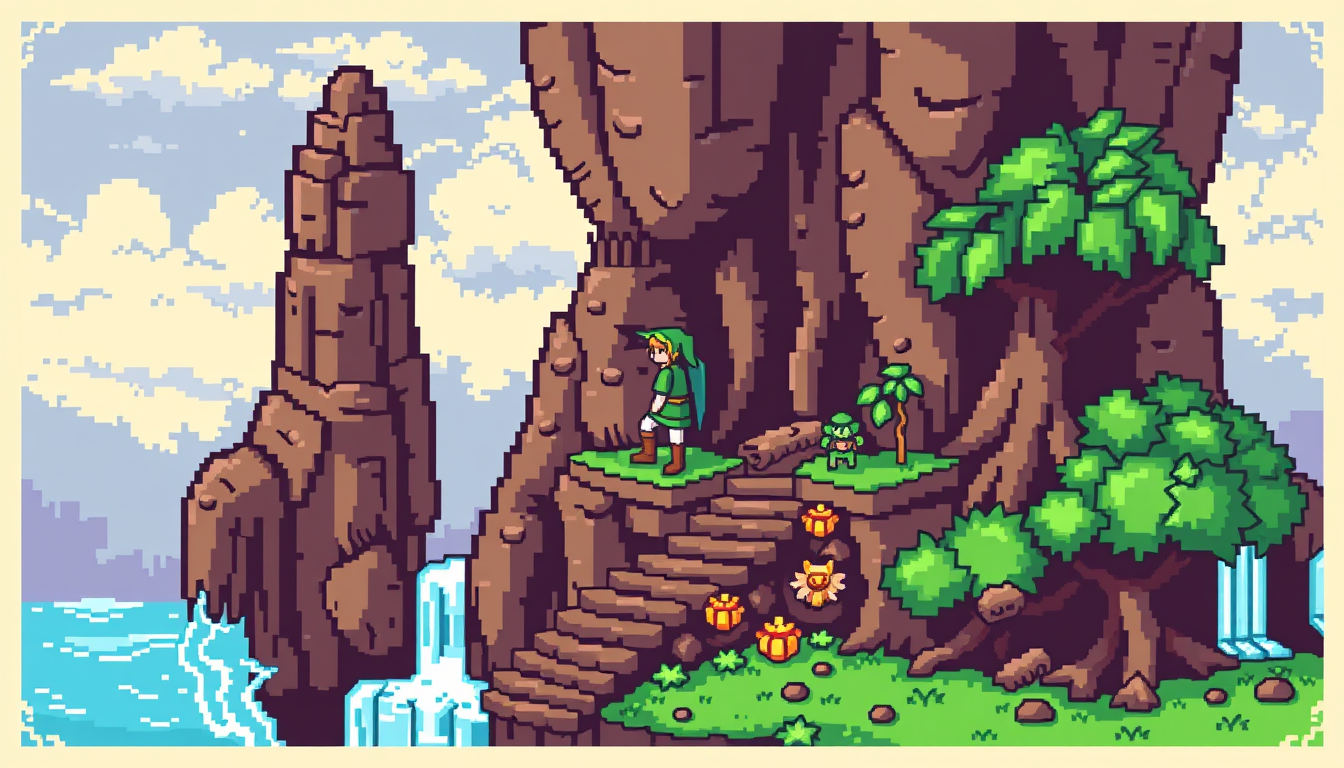 Main art studio: fait moi une sprite sheet de link de zelda tears of the kingdom dans le style de the minish cap