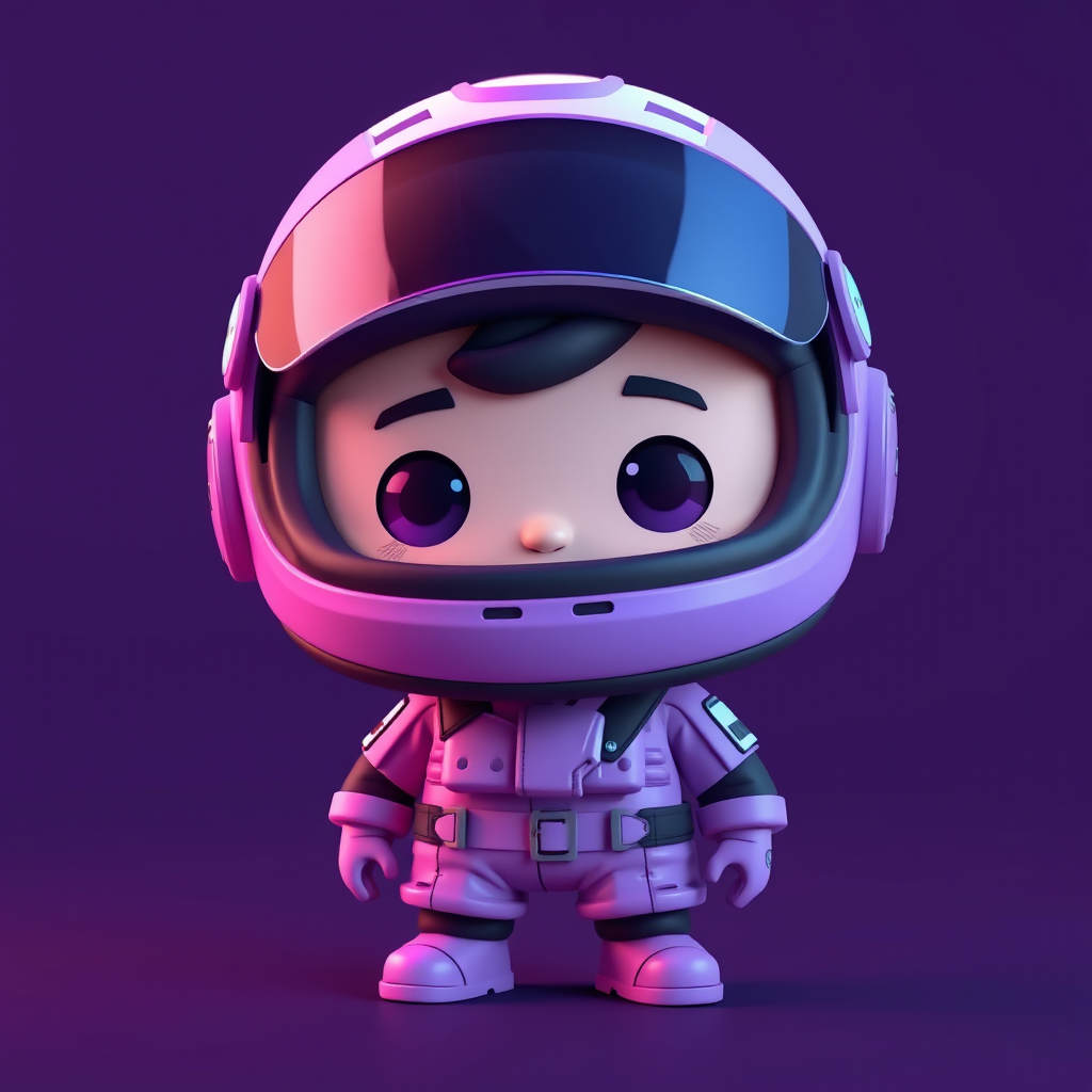 Main art studio: Mochi animated Kimi Antonille F1 driver with purple, no car, for discord profile picture A cute 3D animated mochi character designed as a Web3 NFT pro