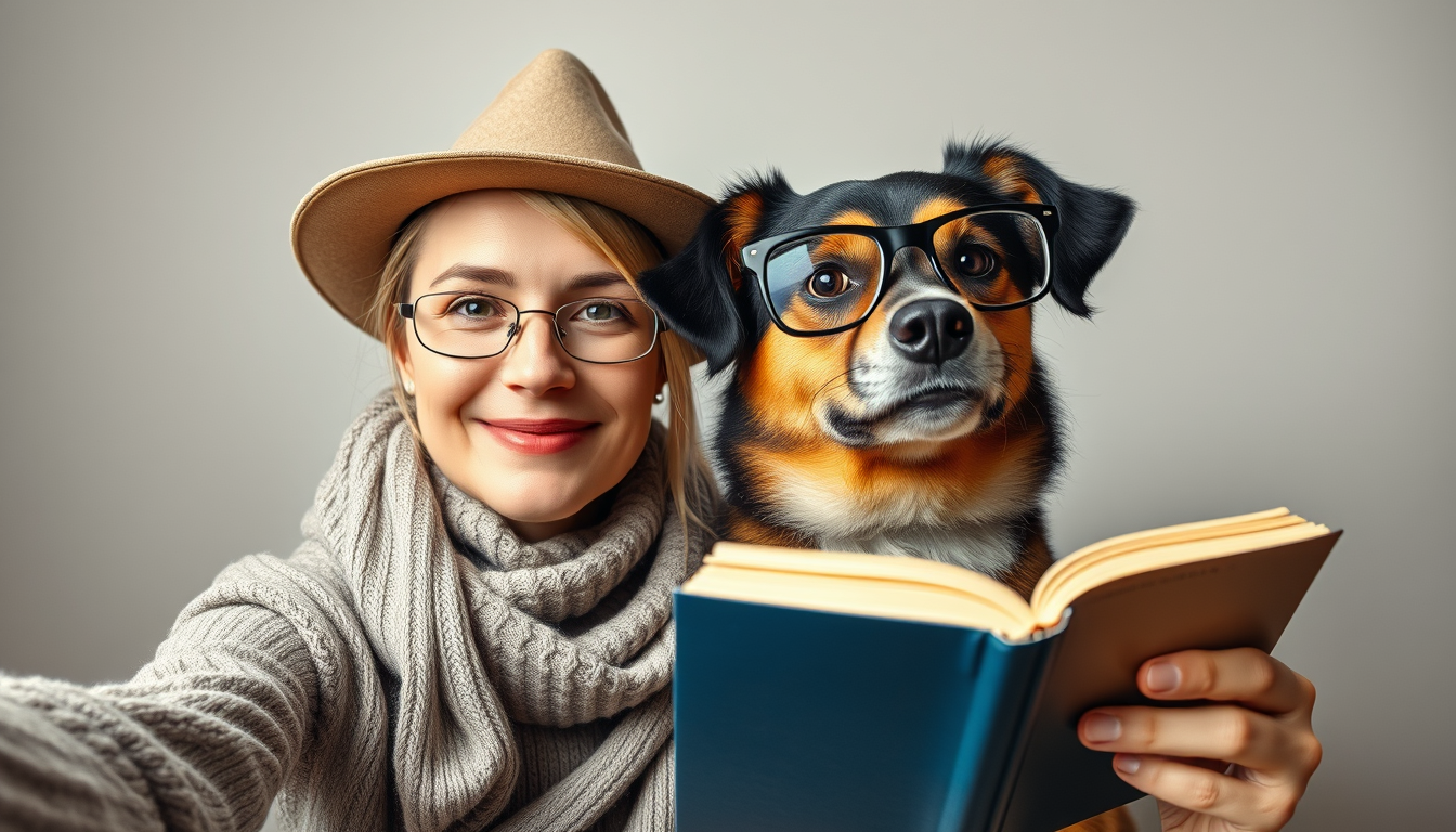 AI Selfie idea created from the prompt: reference-guided selfie-style portrait, natural face and expression, coherent wardrobe and background, one cat wearing a dunce hat and one d