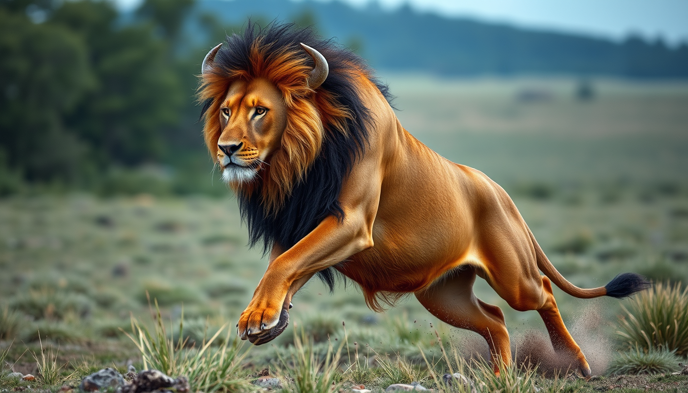 Main art studio: Buffalo kick lion