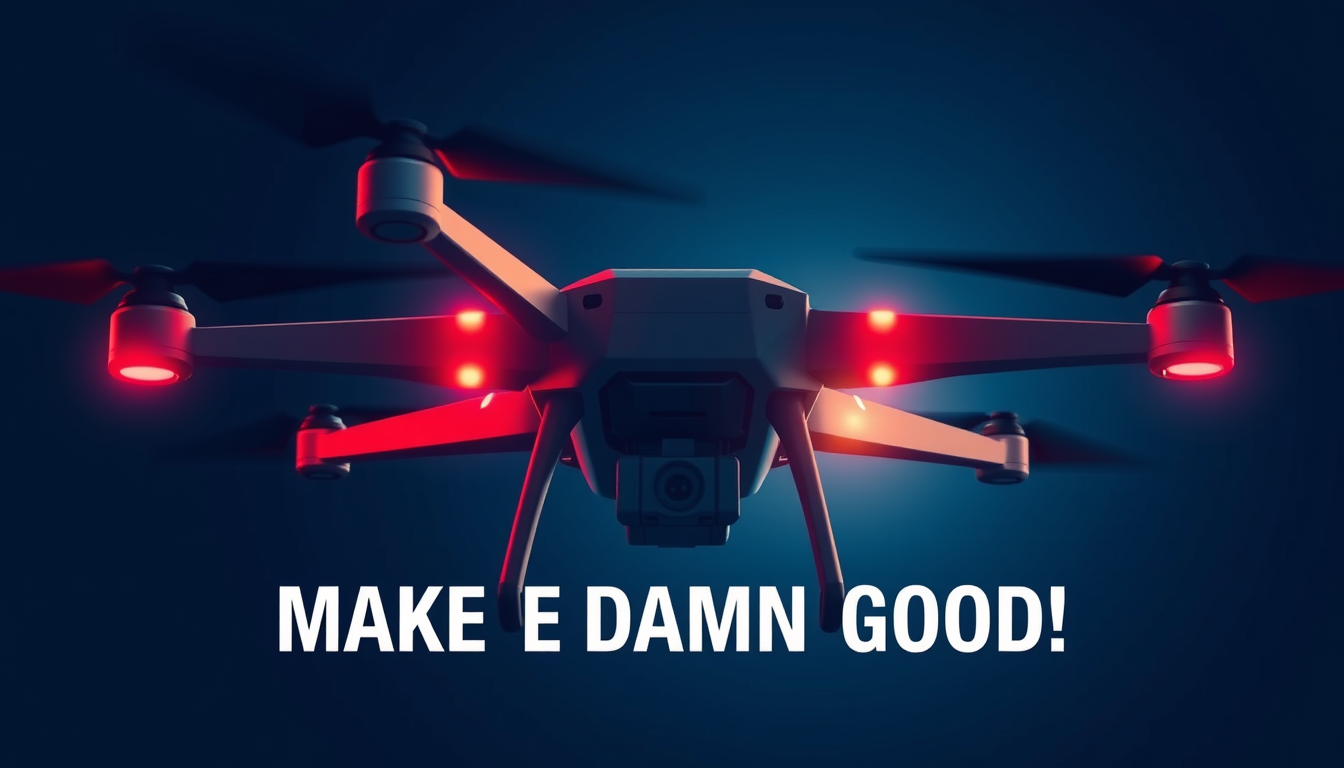 Poster idea created from the prompt: poster design, bold striking composition, strong focal point, space for headline, give me a poster on the topic of drone safety and security