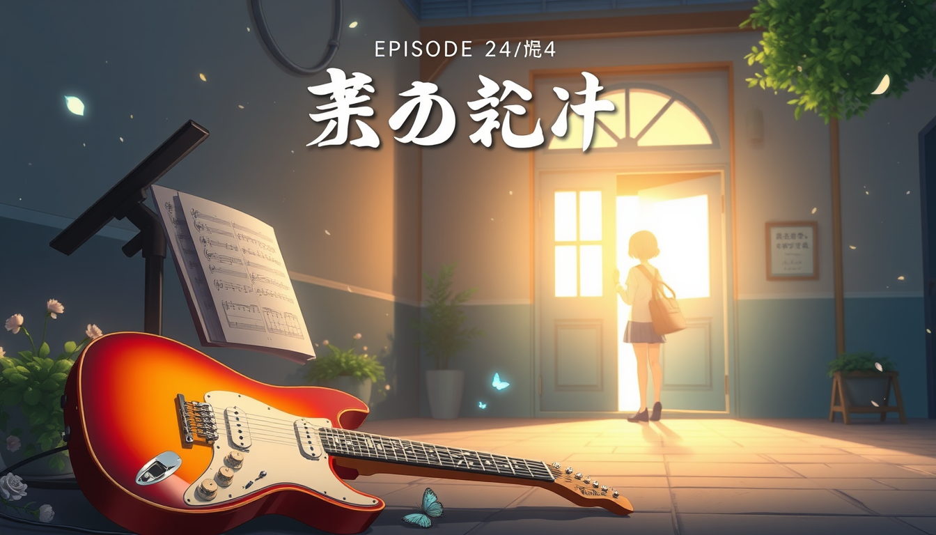 AI Art prompt example created from the prompt: Create a beautiful Japanese anime-style thumbnail for Episode 24 of an original anime series. Japanese episode title: 「メグリが去った後の物語!新しい友達の登場の