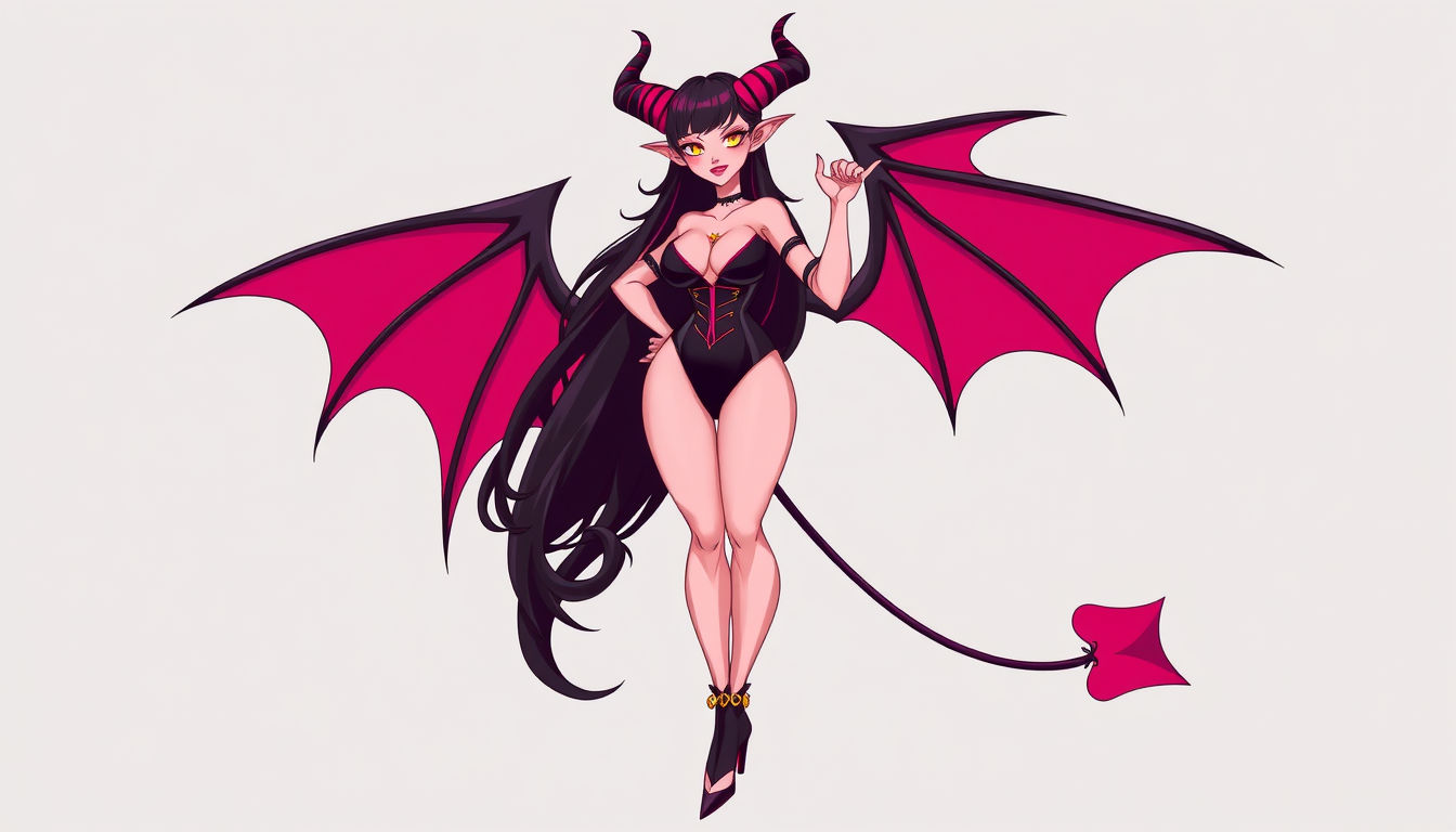 Character idea created from the prompt: an original character defined by silhouette, role, outfit, palette, and expression, deliberate composition, female succubus in the Helluva B