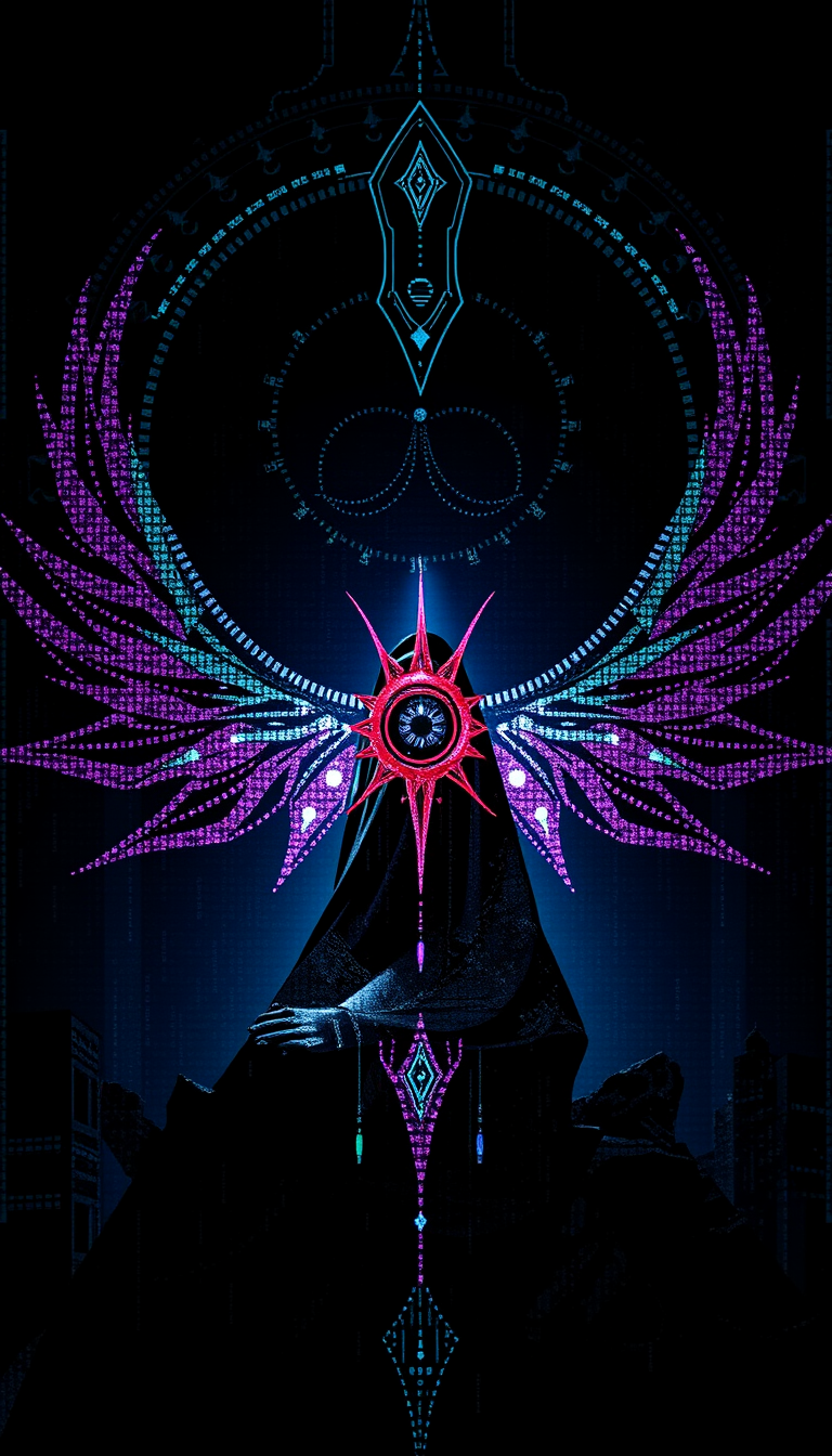 Main art studio: Wallpaper vertical 9:16, inspirado em elfos góticos, mosaicos de vidro, Mass Effect e Dragon Age. Arte original, cinematográfica e épica, com figura é