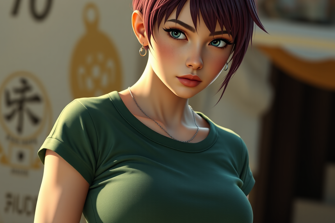 Main art studio: female, head similar to bulma in her 20s, upper body photo, normal clothes, hyperrealistic