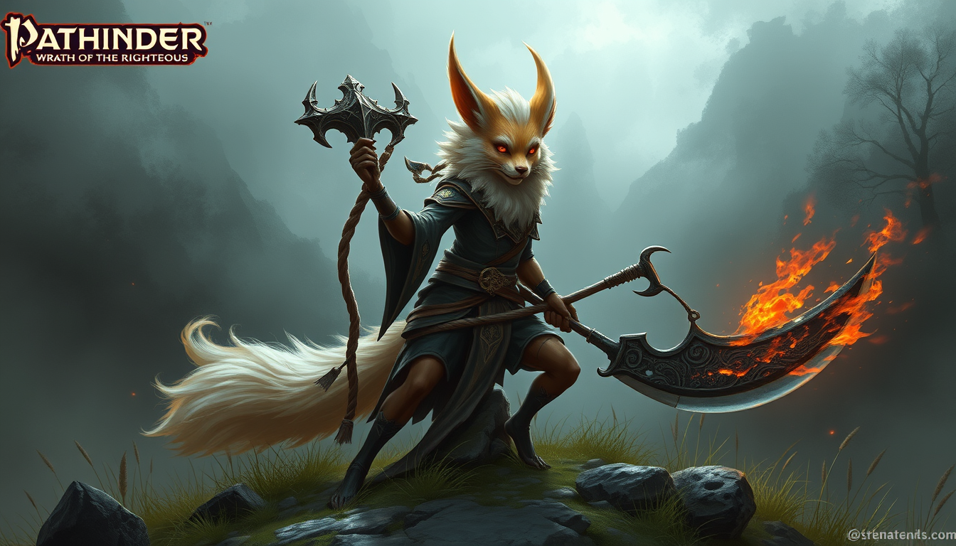 Main art studio: make me a kitsune druid with a scythe for my pathfinder wrath of the righteous character sheet