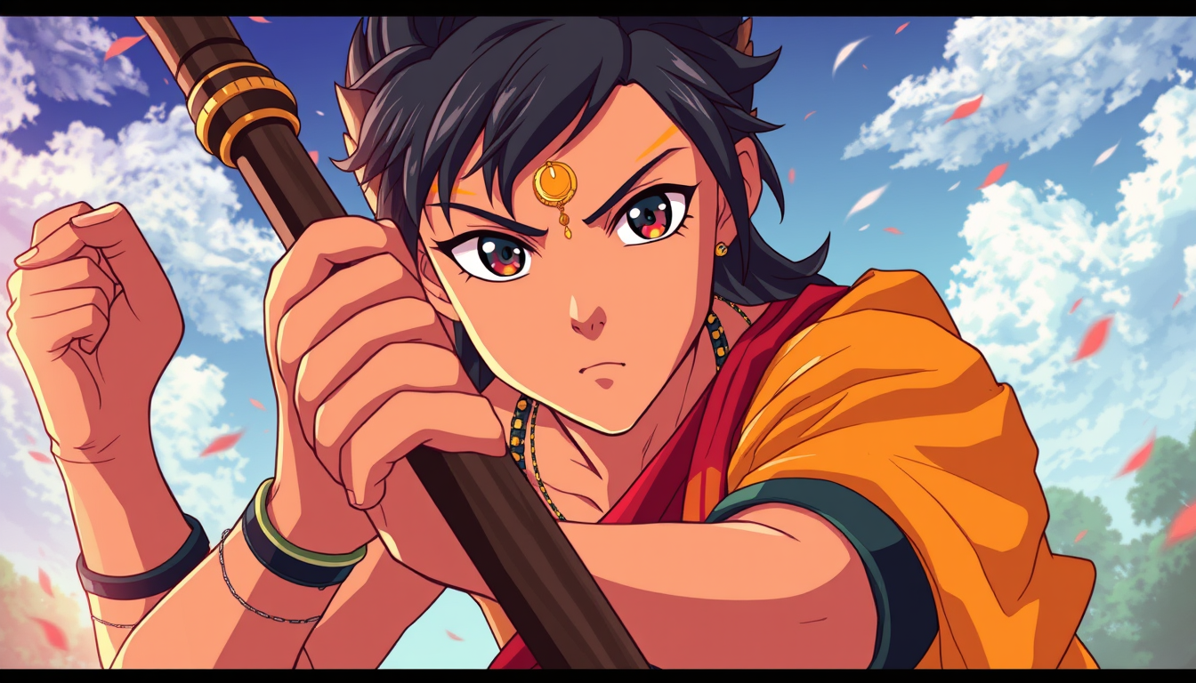 Anime idea: anime style, vibrant colors, expressive eyes, kalari weapon in kerala , detailed anime illustration