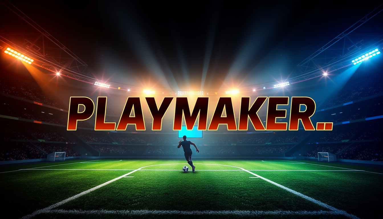 Main art studio: Create a square esports profile picture for an eFootball content creator. Make “PLAYMAKER_” extremely large, bold, sharp and clearly readable in the c