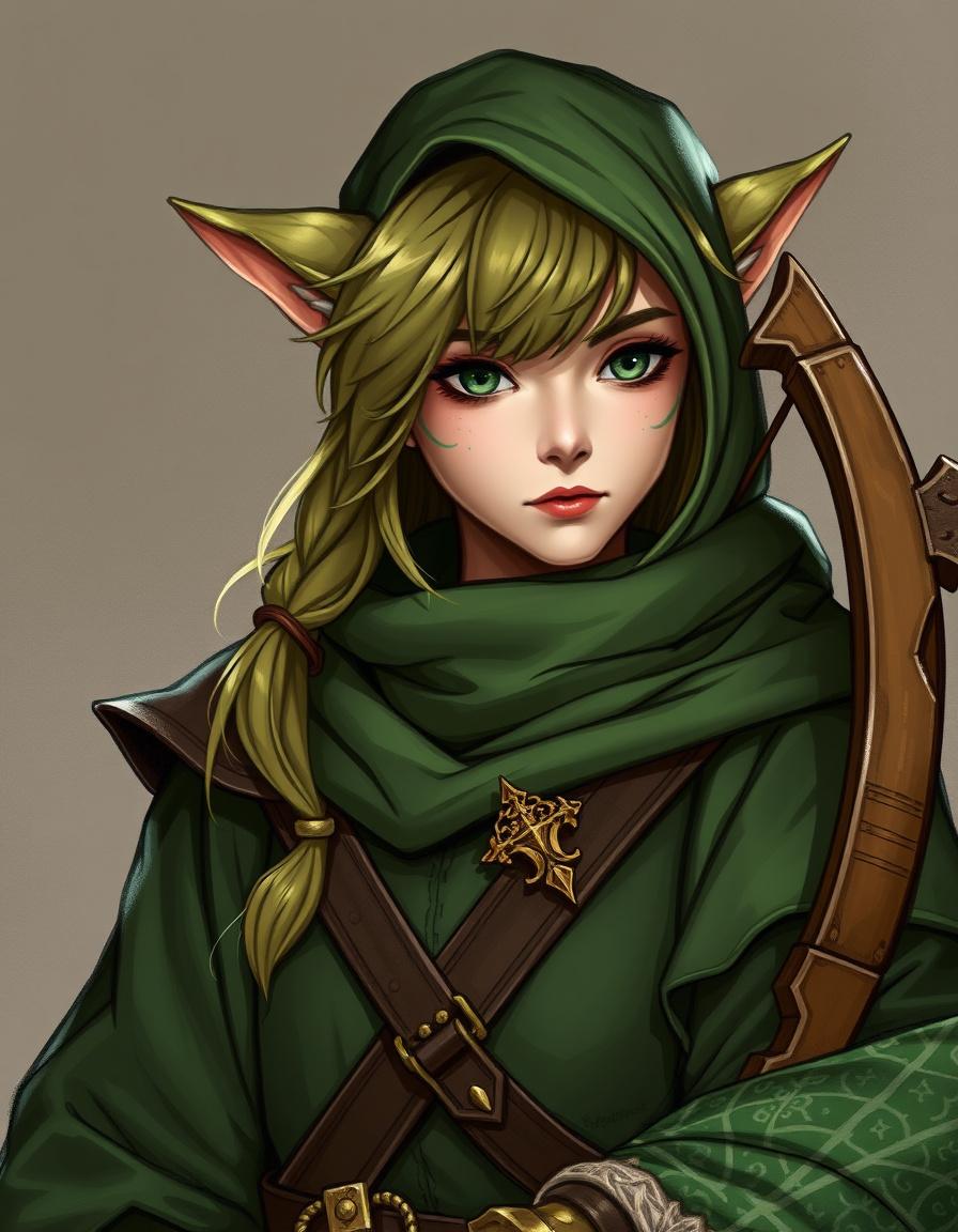 RPG Characters idea: RPG character portrait, fantasy class outfit, detailed illustration, Un halfelin ménestrel. Petit bouc et mèche sur le côté. Yeux pétillants et fausse