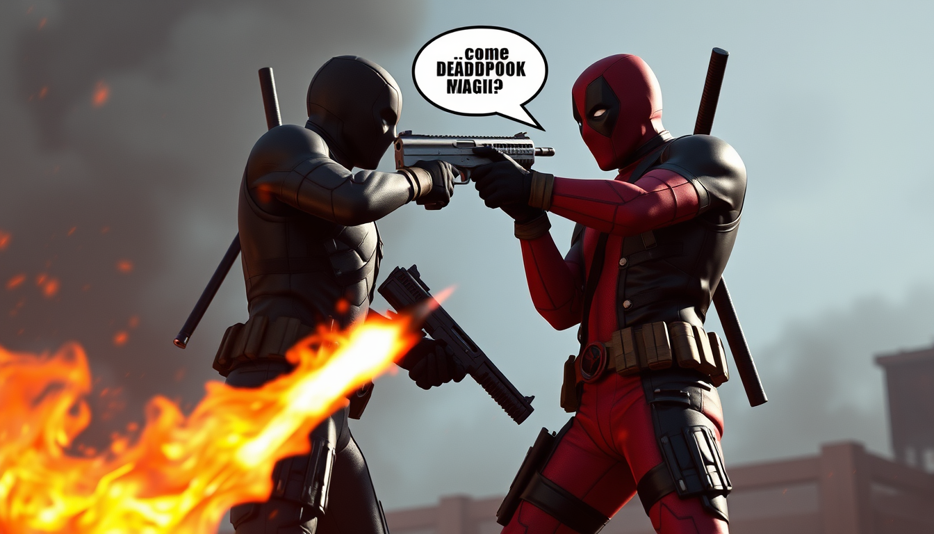 Main art studio: in marvel rivals deadpool gets ko by magik and say f### this a pulls out a parkers brother shotgun and fires at magik