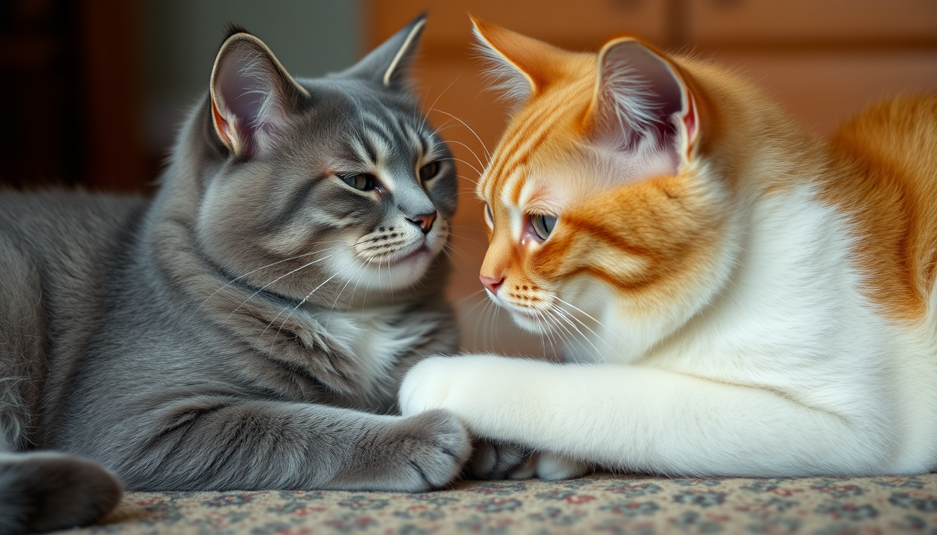 Main art studio: Have a grey cat with kind of white on his belly, marrying a white cat, and the ginger cat is right there with a tear going down his eyes