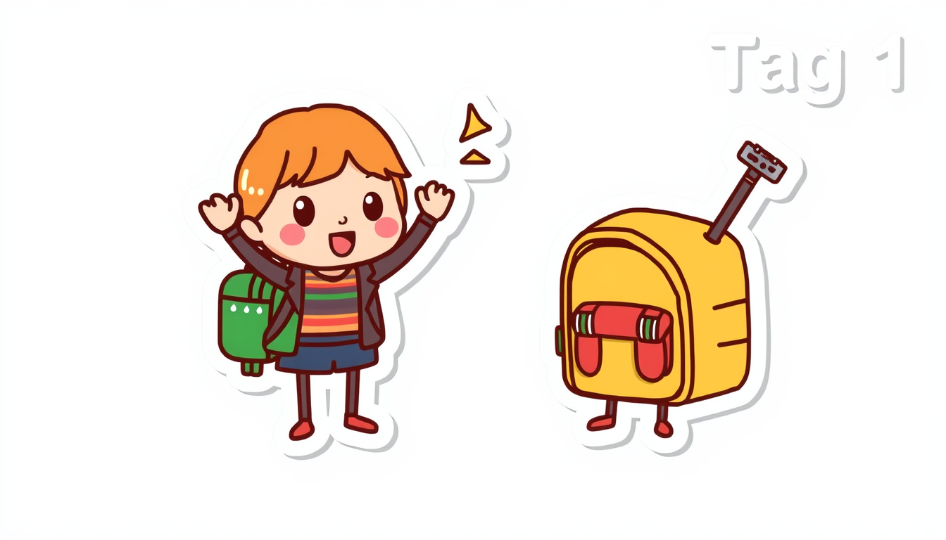 Stickers idea: die-cut sticker, thick white outline, vibrant cartoon style, isolated subject, Nervennahrung für Tag 1: Auspacken, genießen und das neue Schuljahr roc