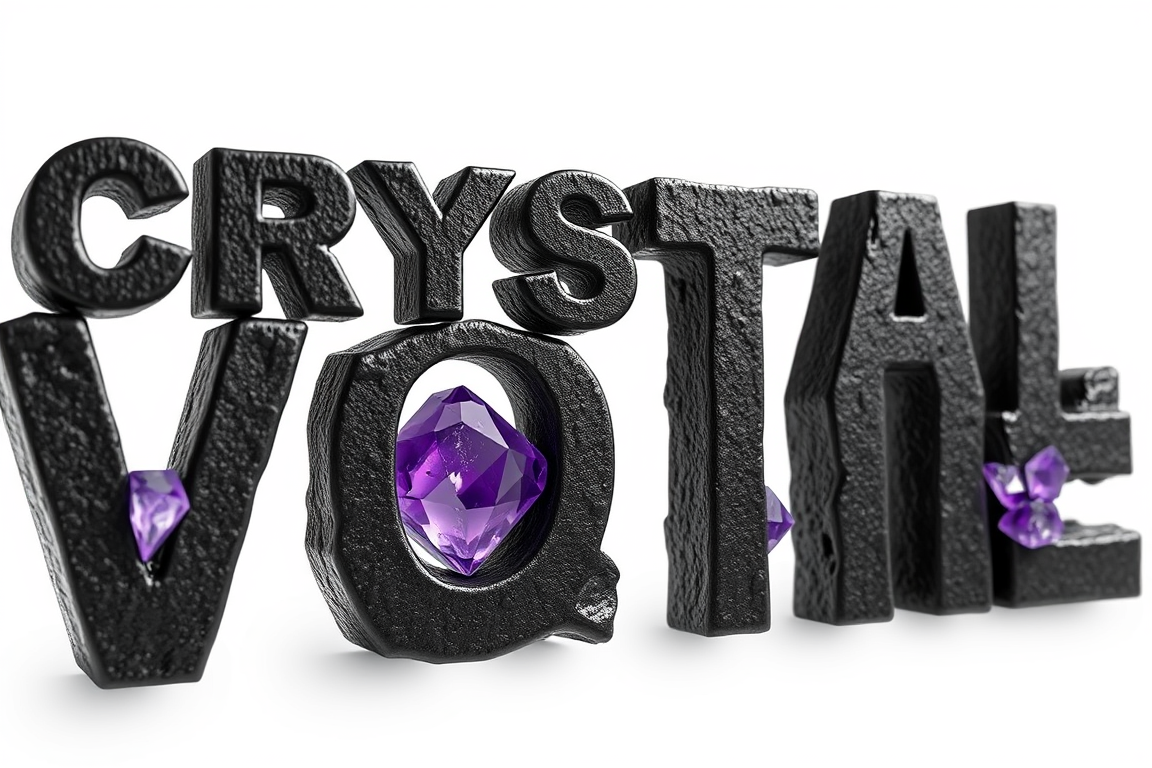 Main art studio: Create a photorealistic 3D logo reading “CRYSTAL VOTE”. Thick rough black forged-metal letters with chipped edges. Move VOTE noticeably to the right. 