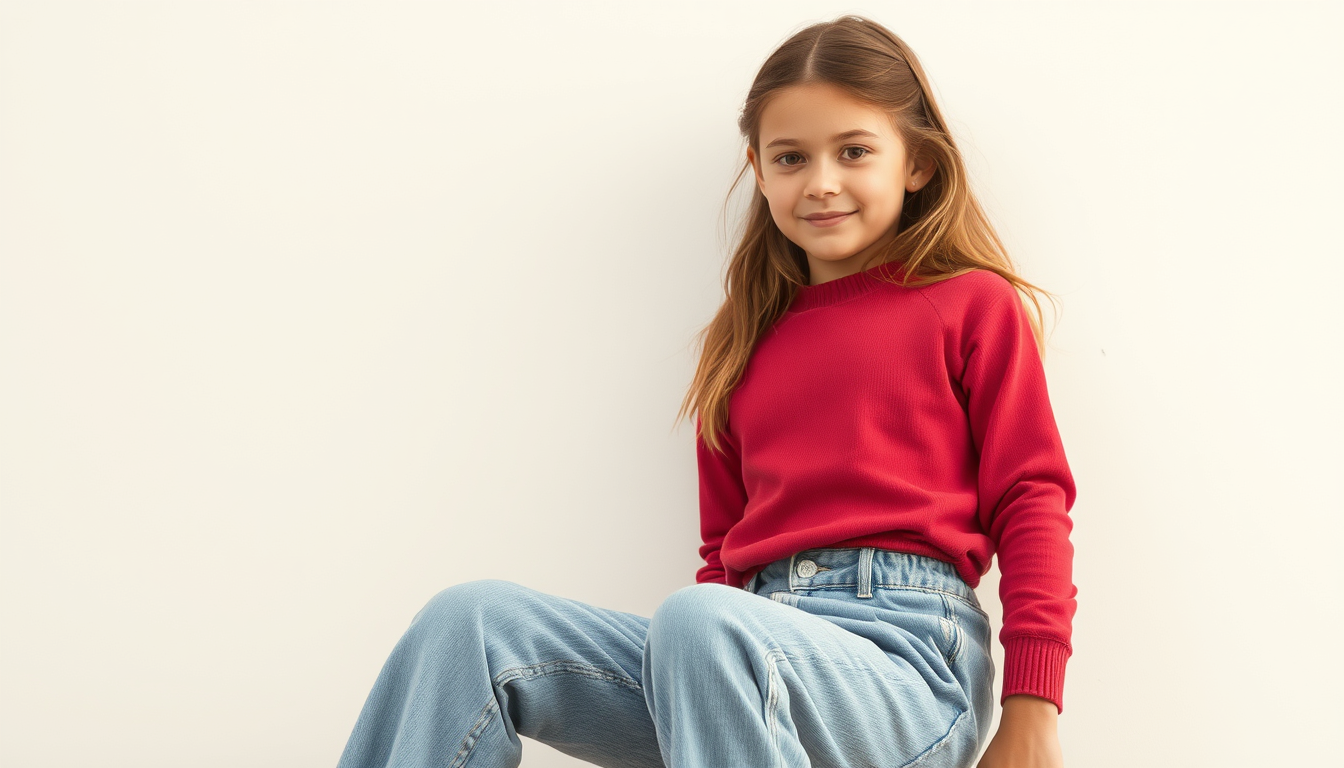 Main art studio: Haz una imagen realista incluso pareciendose a la vida real de una chica linda de 12 años que tenga un estilo tipo de pantalones baggie y asi