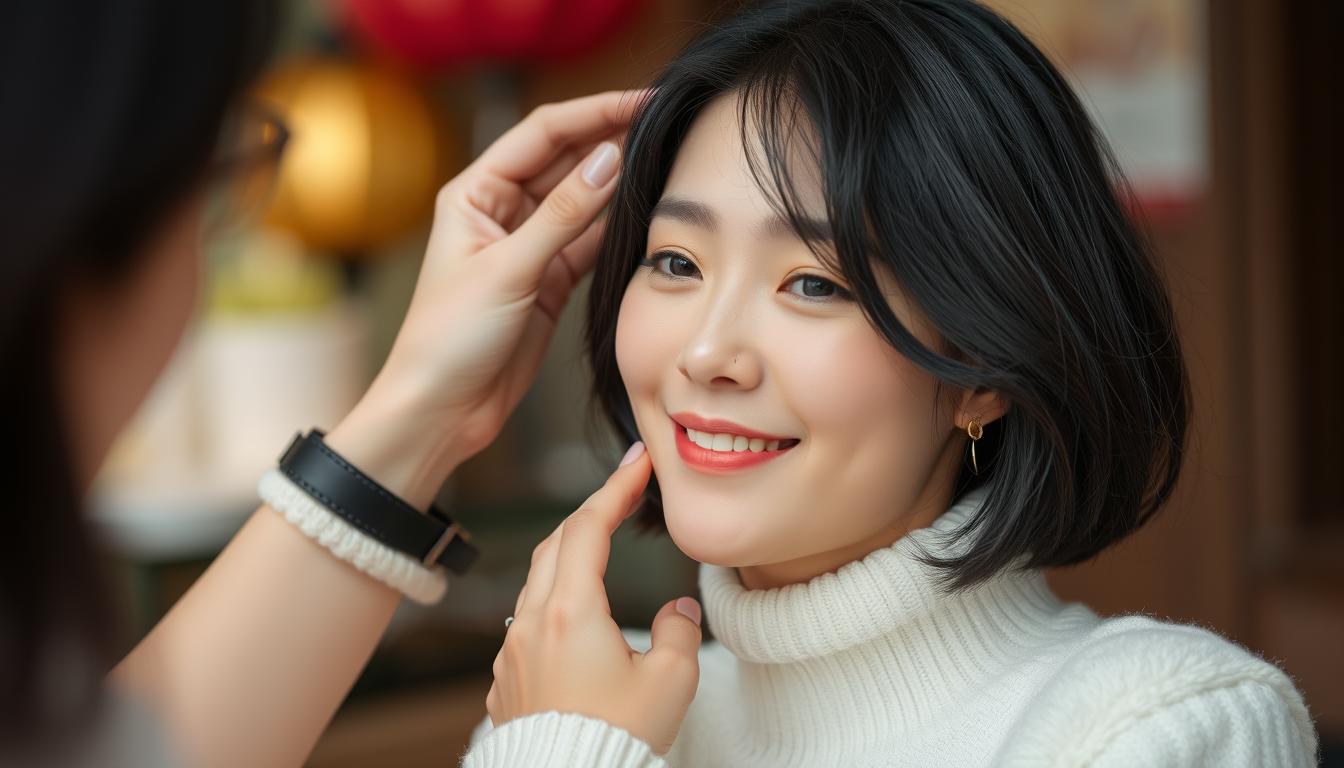 Main art studio: A Korean black-haired woman is get tickling