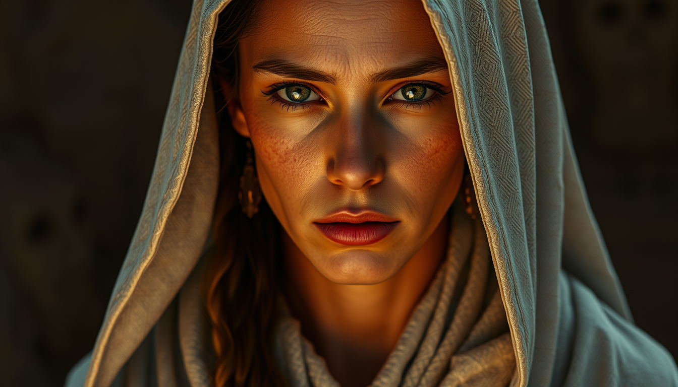Realistic Images idea: photorealistic generated image, natural materials and skin texture, physically plausible lighting, A woman Gerd choked whit a robe , coherent depth, r